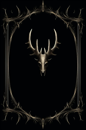 an ornate frame with a deer head in it on a black backgroundの素材