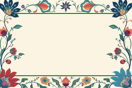 an ornate frame with flowers and leaves on a beige backgroundの素材