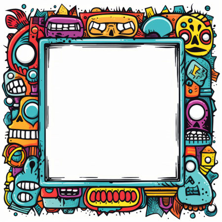cartoon doodle frame with monsters and doodles on itの素材