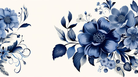 blue flowers and leaves on a white backgroundの素材