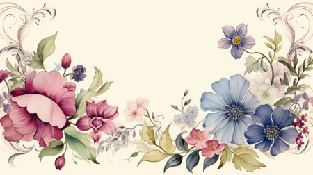 floral background with flowers and leaves on a beige backgroundの素材