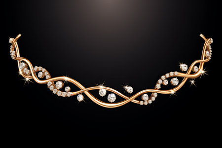 golden necklace with diamonds on a black backgroundの素材