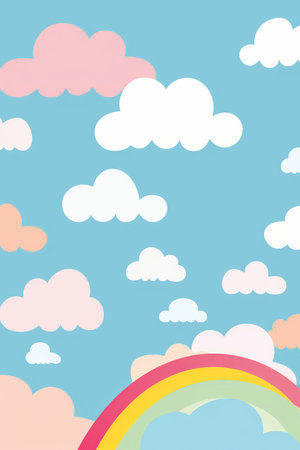 rainbow and clouds in the sky with a rainbow in the middleの素材