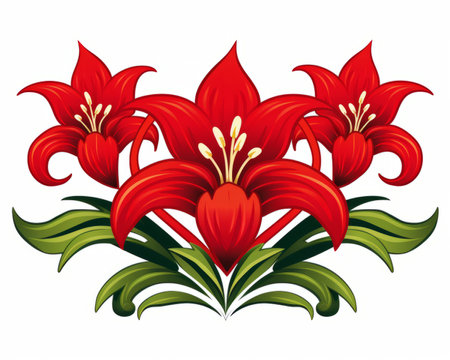 red lily flowers on a white backgroundの素材