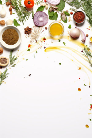 spices and herbs on a white background with copy spaceの素材