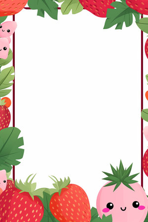 strawberry frame with cute animals and plantsの素材