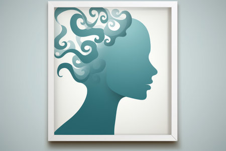 the silhouette of a woman with curly hair in a white frameの素材