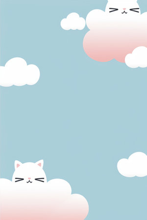 two cats are sitting on clouds in the skyの素材