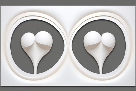 two white hearts in the shape of a heart on a gray backgroundの素材