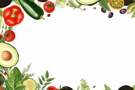 vegetables and fruits in a frame on a white backgroundの素材