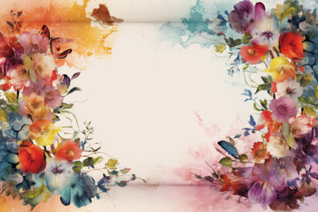 watercolor floral frame with butterflies and flowers on itの素材