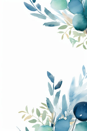 watercolor floral background with leaves and flowers on a white backgroundの素材