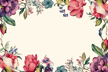 watercolor floral frame on white background with space for textの素材