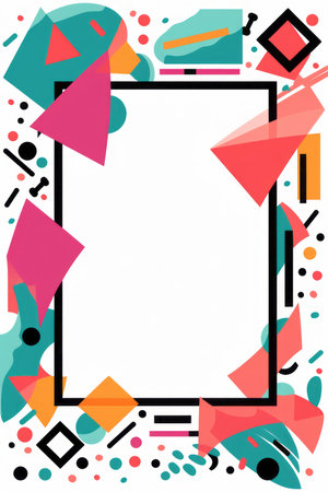 a square frame with colorful geometric shapes on a white backgroundの素材