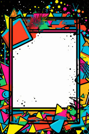 a square frame with colorful geometric shapes on a black backgroundの素材