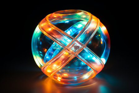 3d rendering of a colorful sphere with led lights on itの素材