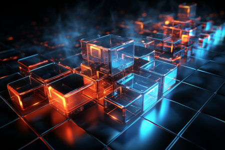 3d rendering of cubes on a black backgroundの素材