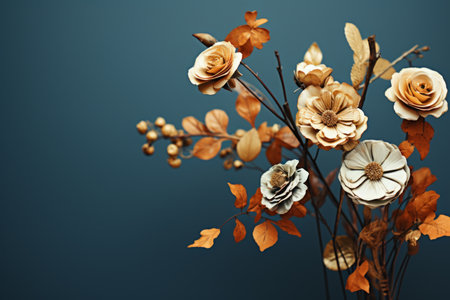 3d rendering of a bouquet of flowers on a blue backgroundの素材