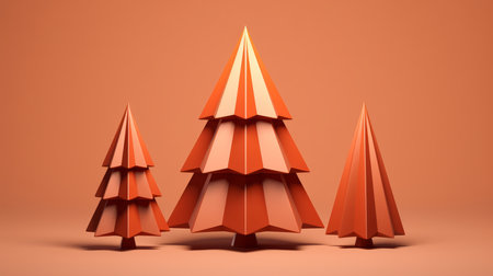 3d rendering of christmas trees on an orange backgroundの素材