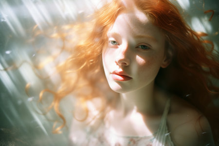 a beautiful red haired girl with long hairの素材
