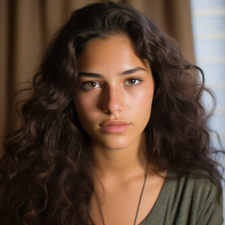 a beautiful young woman with long curly hairの素材