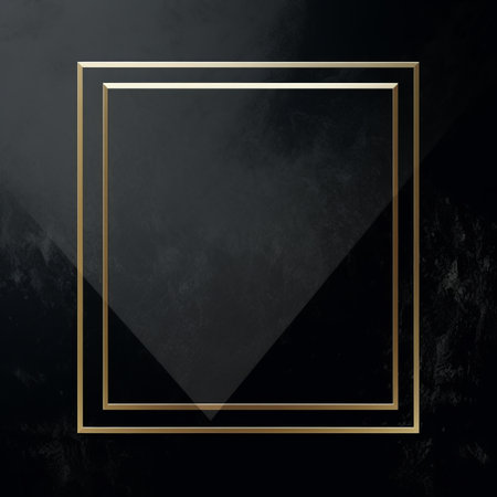 a black and gold square frame on a black backgroundの素材