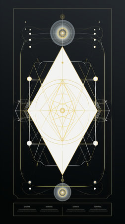 a black and gold geometric design on a black backgroundの素材