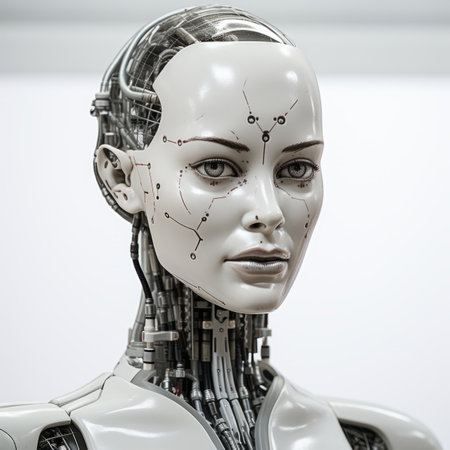 a close up of a female robot headの素材