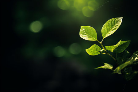 a close up of a green leaf on a dark backgroundの素材