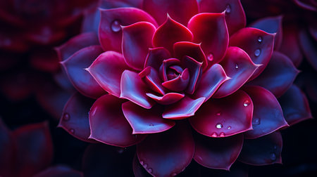 a close up of a red flower with water droplets on itの素材