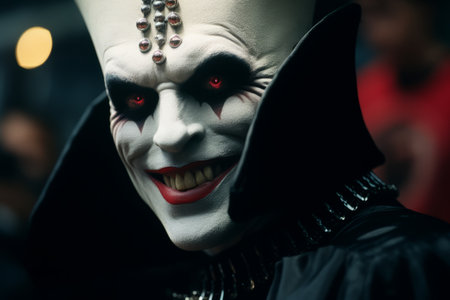 a close up of a man dressed as a vampireの素材