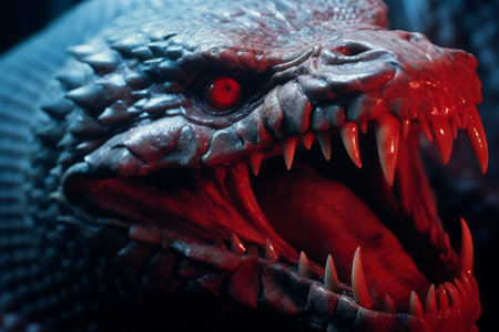 a close up of a large reptile with its mouth openの素材