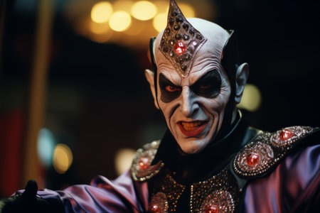 a close up of a man dressed as a vampireの素材