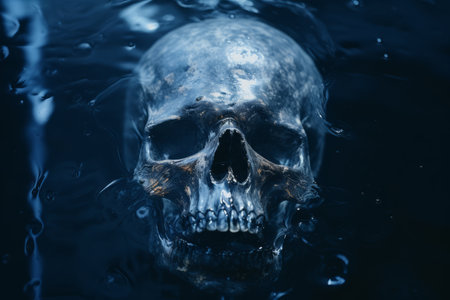 a close up of a skull in the waterの素材
