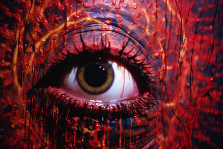a close up of an eye with blood on itの素材