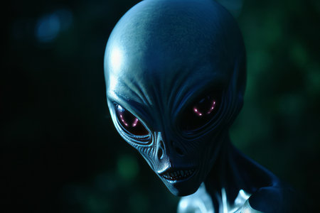 a close up of an alien with glowing eyesの素材