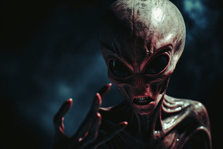 a close up of an alien in the darkの素材