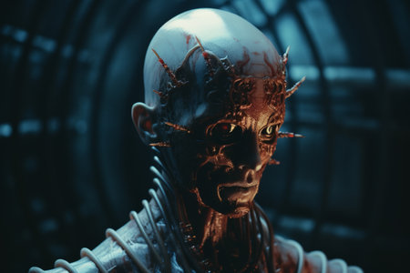 a close up of an alien head with spikes on itの素材