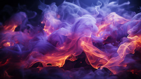 a close up of purple and orange smoke on a black backgroundの素材