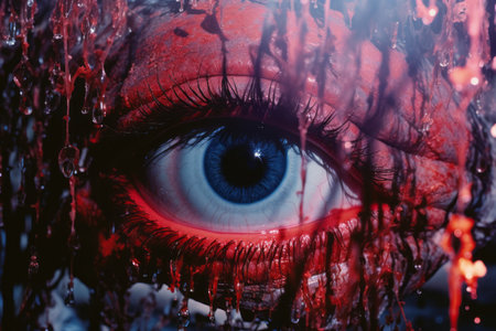 a close up of an eye with blood dripping from itの素材