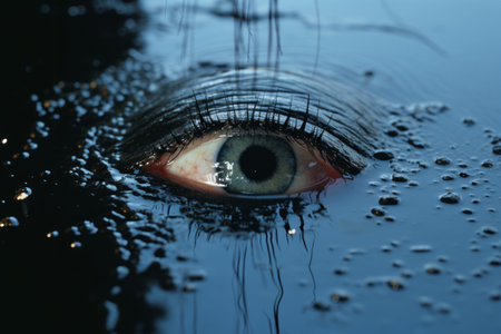 a close up of an eye in a puddle of waterの素材