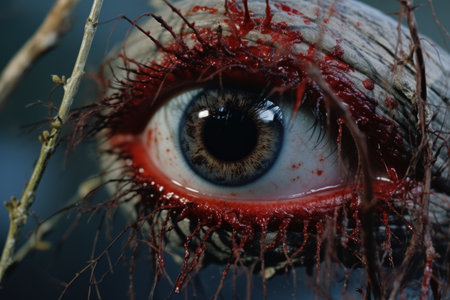 a close up of an eye with blood on itの素材
