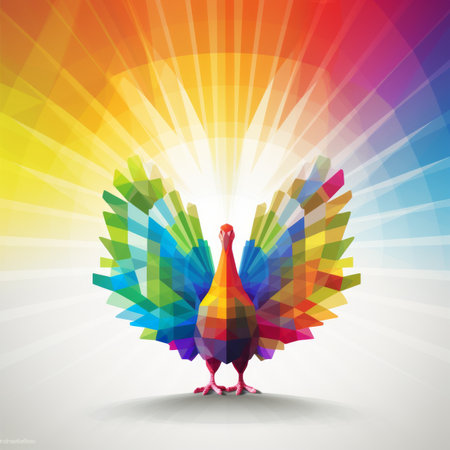 a colorful bird on a white background with rays coming out of itの素材