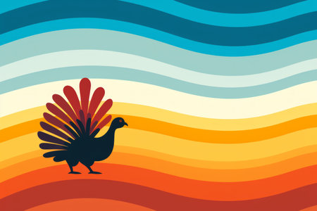 a colorful background with an image of a turkey on itの素材