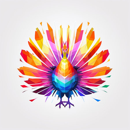 a colorful peacock on a white backgroundの素材