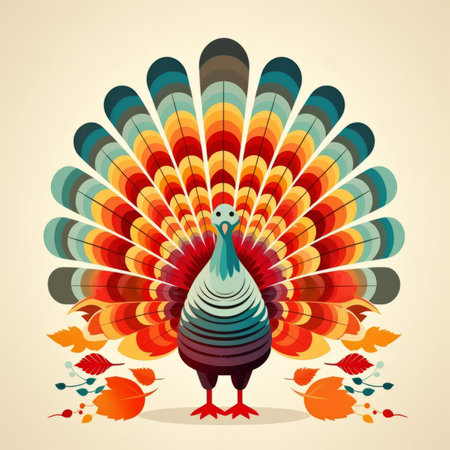 a colorful thanksgiving turkey on a beige backgroundの素材