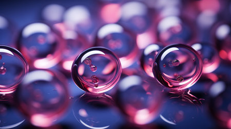 a group of pink bubbles on a blue surfaceの素材