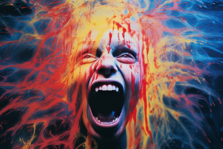 a painting of a woman with blood coming out of her mouthの素材