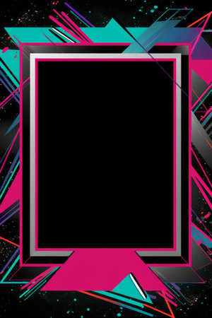 a square frame with pink blue and green colors on a black backgroundの素材