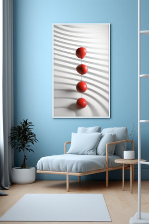 a room with blue walls and a couchの素材